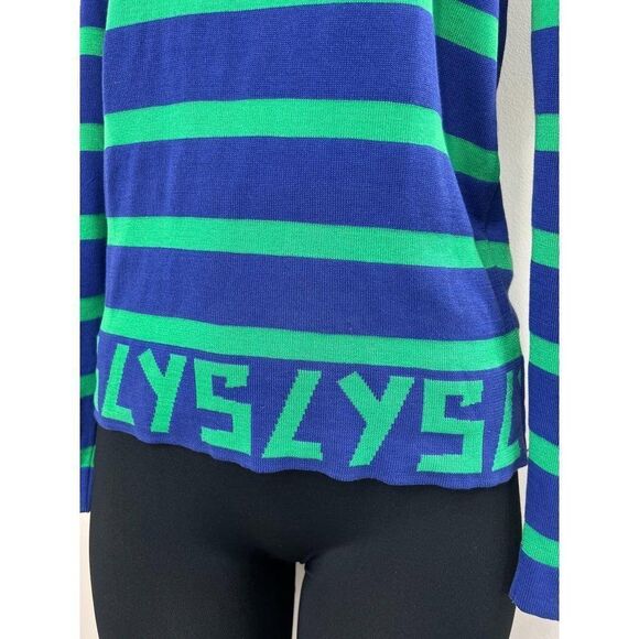 Rare Vintage YVES SAINT LAURENT Blue Green Striped 'YSL' Logo Sweatshirt… - Picture 10 of 12
